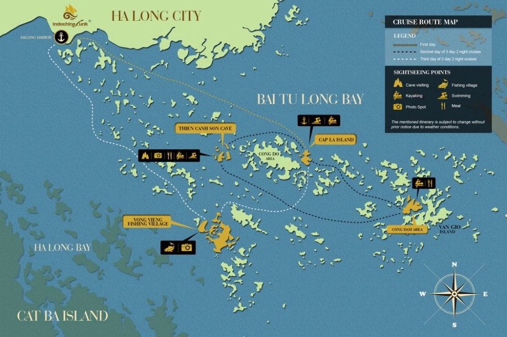 Hanoi – Port d’Hon Gai – Baie de Bai Tu Long – Cap La (L, D)