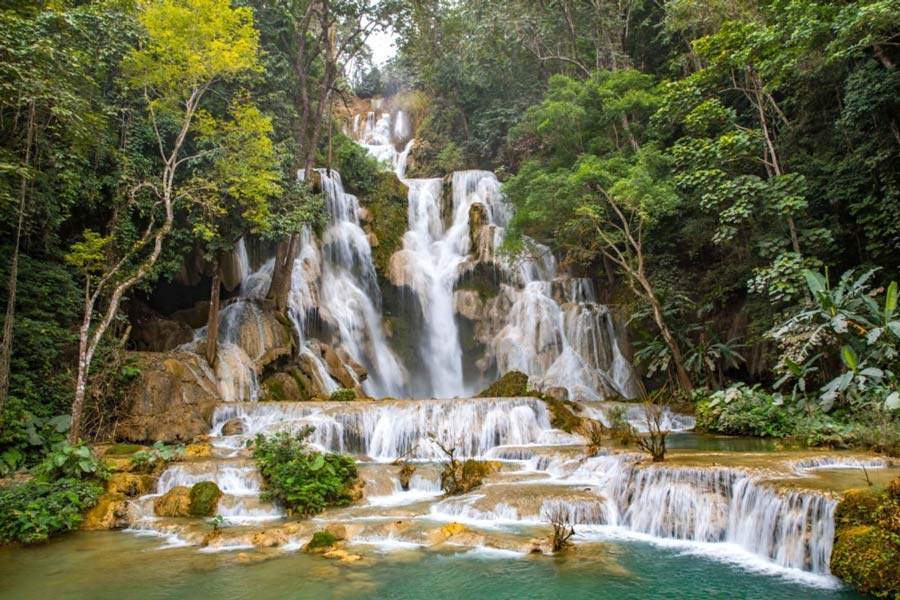 Panoramica delle cascate di Kuang Si