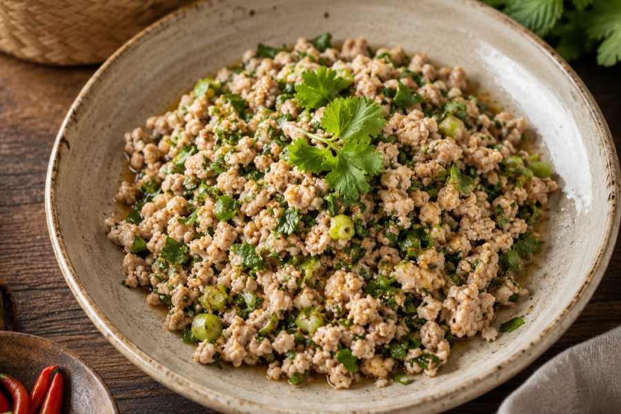 Larb (Laap): insalata di carne tritata ed erbe aromatiche
