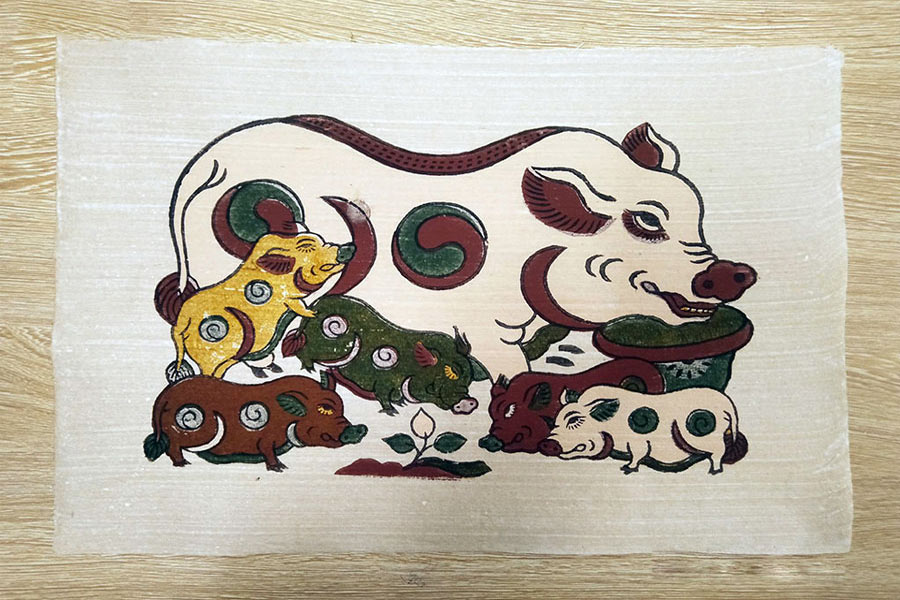 i dipinti di dong ho:Il branco di maiali yin-yan