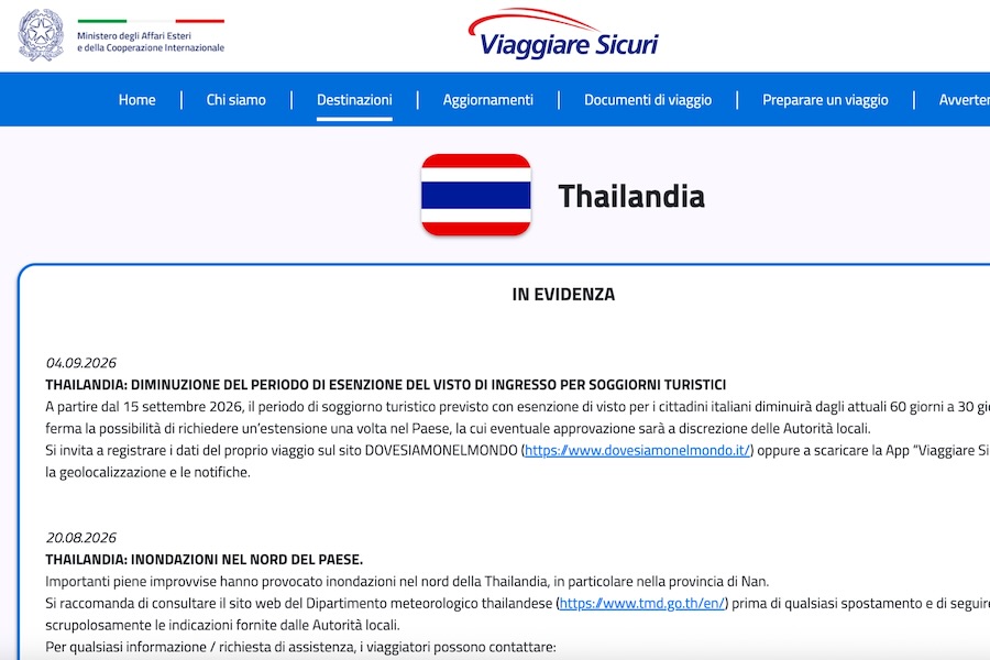Il sito ufficiale di Viaggiare Sicuri